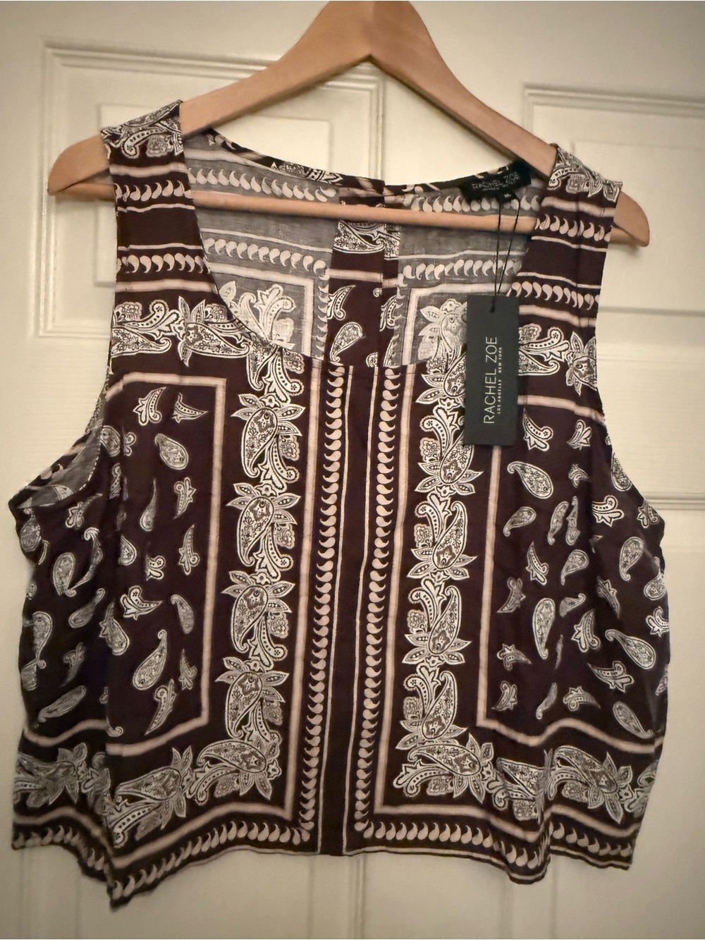 Rachel Zoe Brown and White Paisley Print Sleeveless Camisole